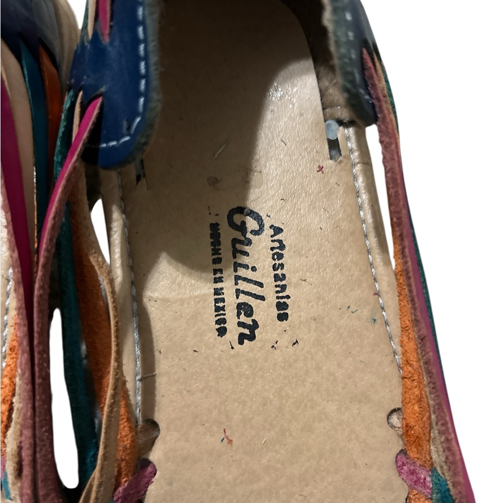 Multicolor Woven Leather Huarache Flats - Guillen Atisan Made in Mexico 9-9.5 - Picture 4 of 9